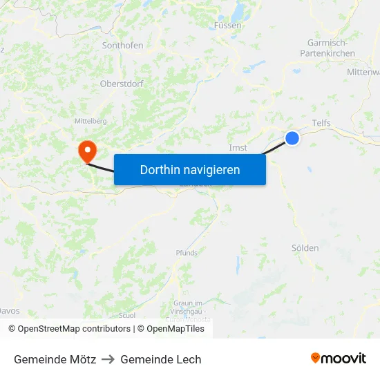 Gemeinde Mötz to Gemeinde Lech map
