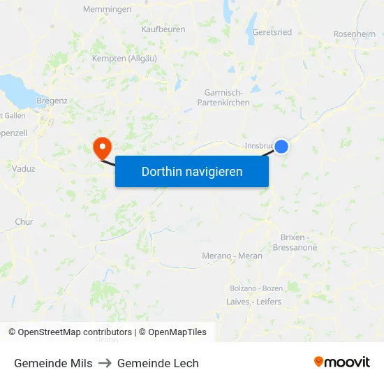 Gemeinde Mils to Gemeinde Lech map
