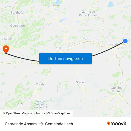 Gemeinde Absam to Gemeinde Lech map