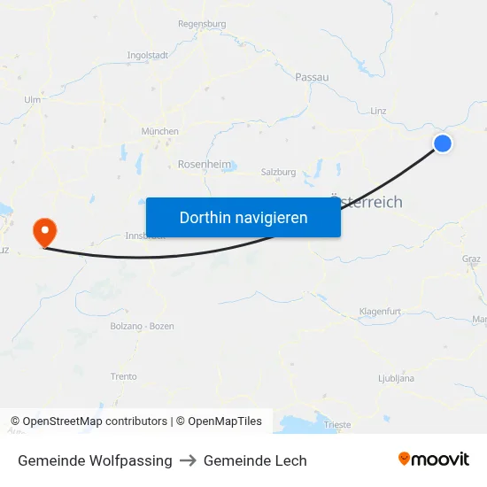 Gemeinde Wolfpassing to Gemeinde Lech map