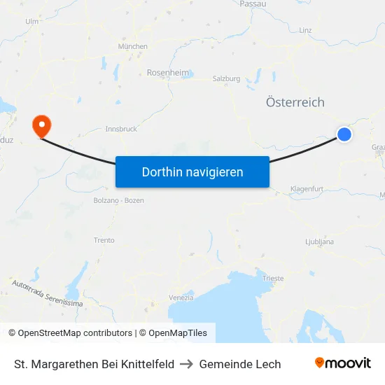 St. Margarethen Bei Knittelfeld to Gemeinde Lech map