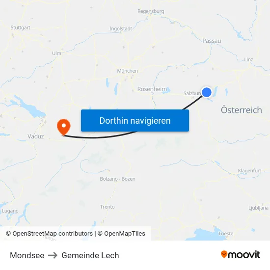 Mondsee to Gemeinde Lech map