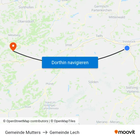 Gemeinde Mutters to Gemeinde Lech map