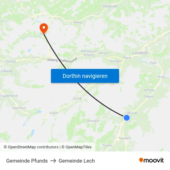 Gemeinde Pfunds to Gemeinde Lech map