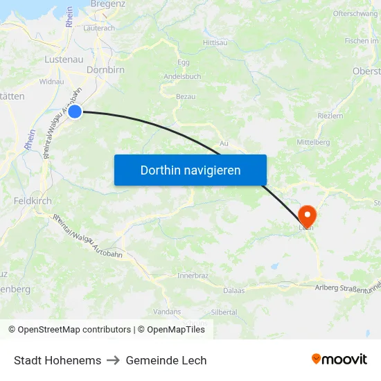 Stadt Hohenems to Gemeinde Lech map