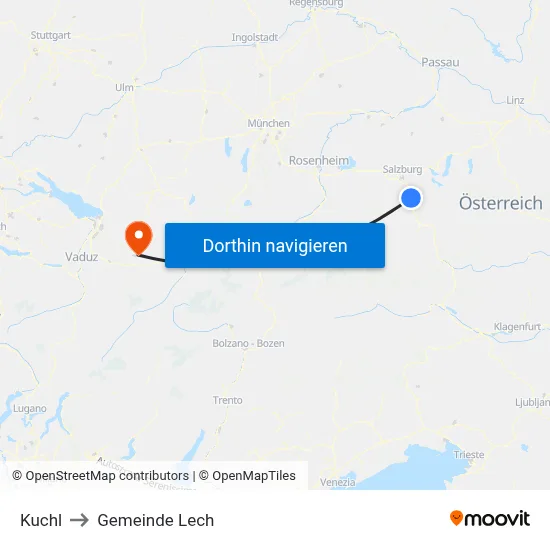 Kuchl to Gemeinde Lech map