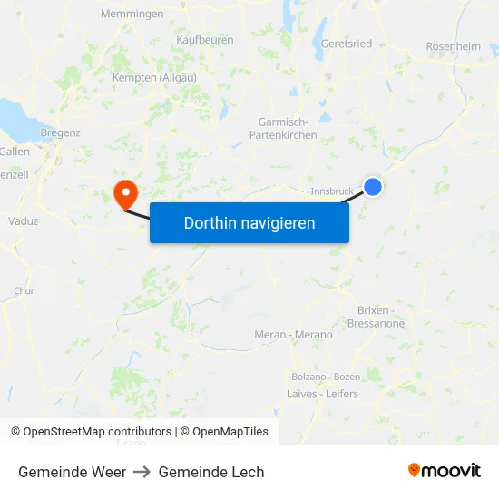 Gemeinde Weer to Gemeinde Lech map