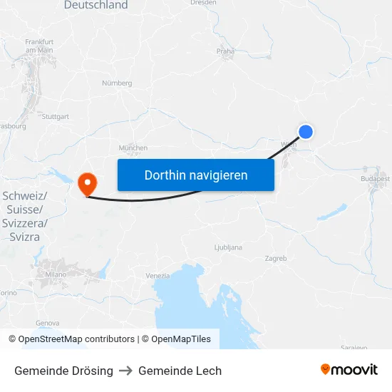 Gemeinde Drösing to Gemeinde Lech map