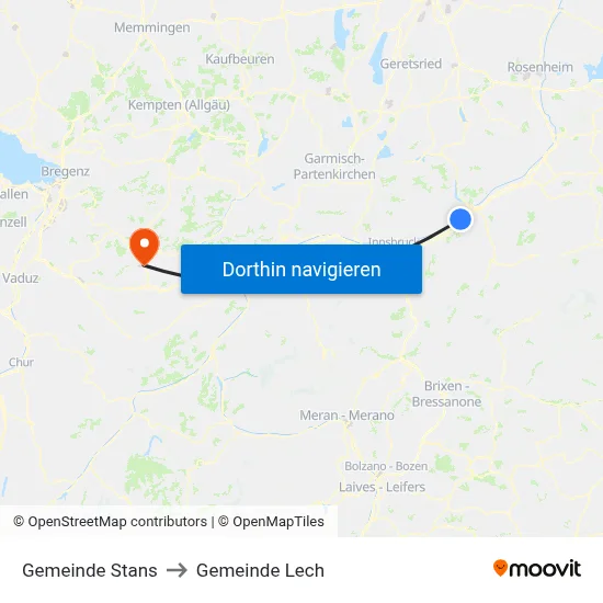Gemeinde Stans to Gemeinde Lech map