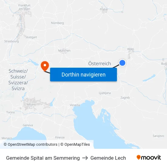 Gemeinde Spital am Semmering to Gemeinde Lech map