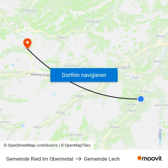 Gemeinde Ried Im Oberinntal to Gemeinde Lech map
