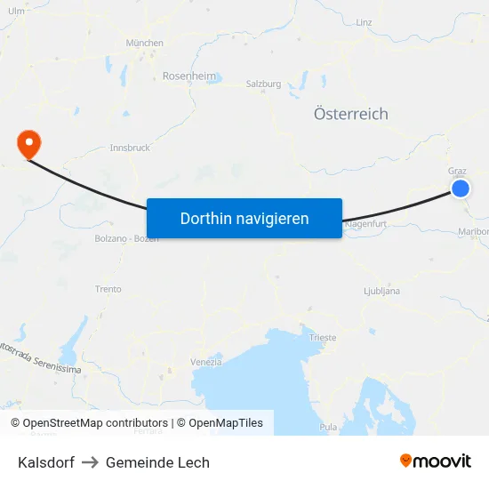 Kalsdorf to Gemeinde Lech map