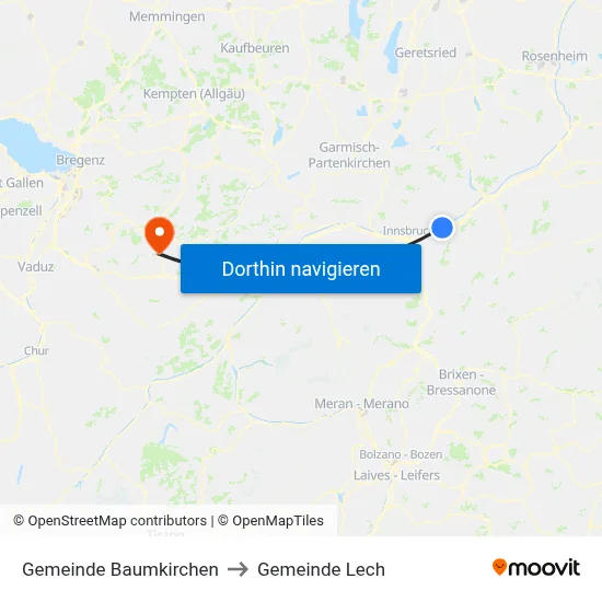 Gemeinde Baumkirchen to Gemeinde Lech map