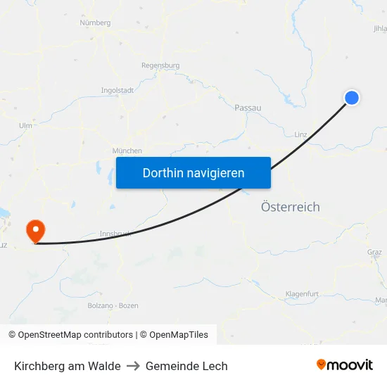 Kirchberg am Walde to Gemeinde Lech map