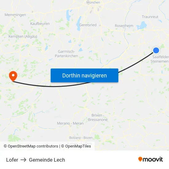 Lofer to Gemeinde Lech map