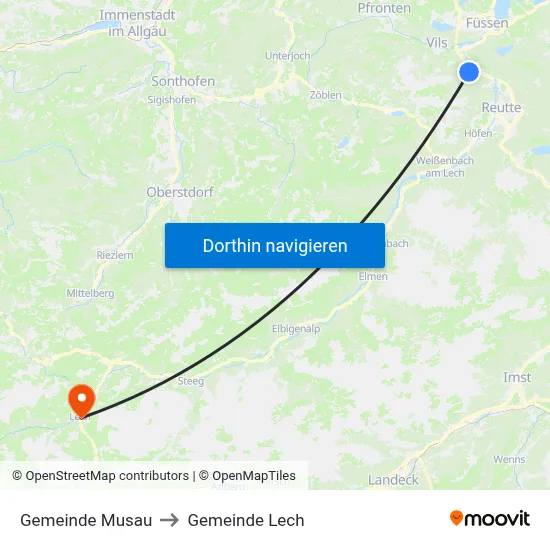 Gemeinde Musau to Gemeinde Lech map