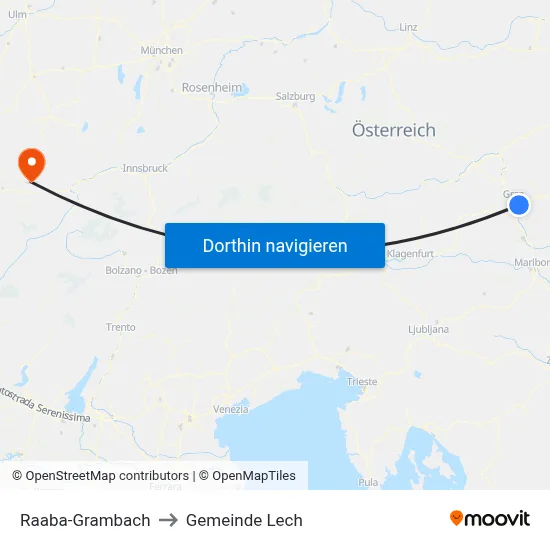 Raaba-Grambach to Gemeinde Lech map