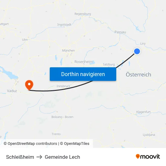 Schleißheim to Gemeinde Lech map