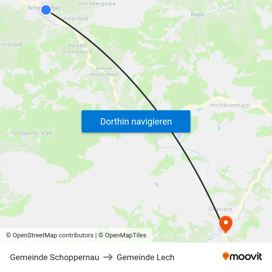 Gemeinde Schoppernau to Gemeinde Lech map