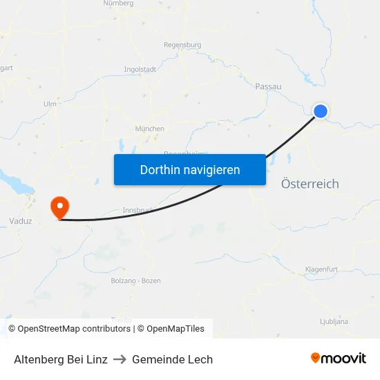 Altenberg Bei Linz to Gemeinde Lech map