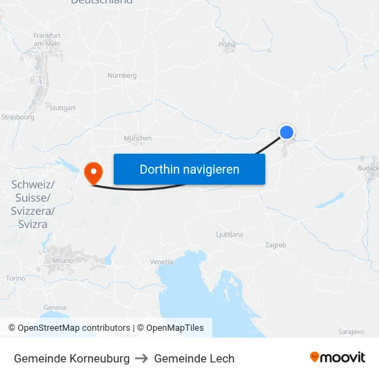 Gemeinde Korneuburg to Gemeinde Lech map