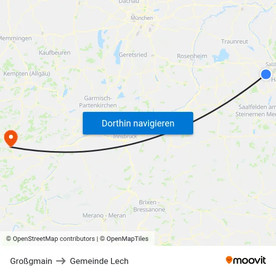 Großgmain to Gemeinde Lech map