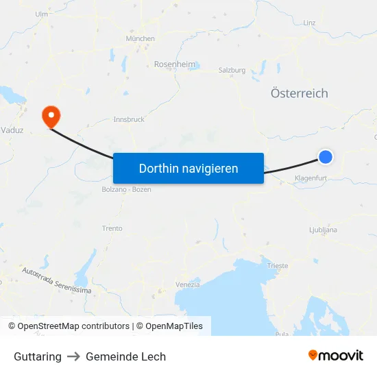 Guttaring to Gemeinde Lech map