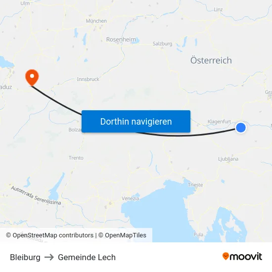 Bleiburg to Gemeinde Lech map
