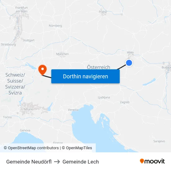 Gemeinde Neudörfl to Gemeinde Lech map