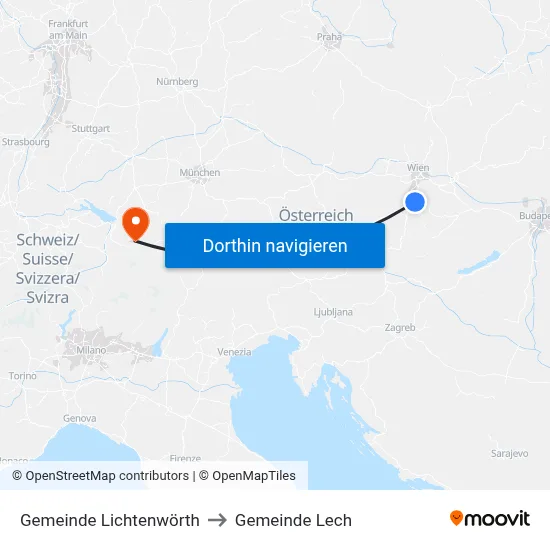 Gemeinde Lichtenwörth to Gemeinde Lech map