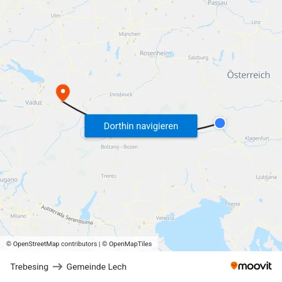 Trebesing to Gemeinde Lech map