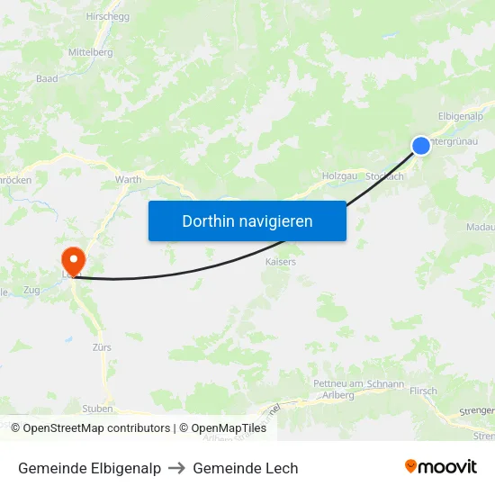 Gemeinde Elbigenalp to Gemeinde Lech map