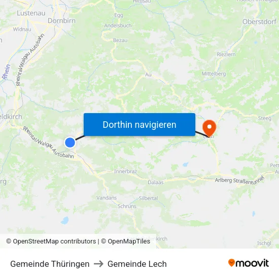 Gemeinde Thüringen to Gemeinde Lech map