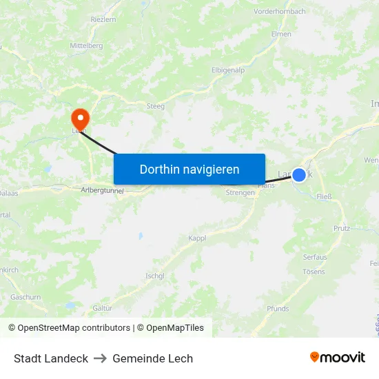 Stadt Landeck to Gemeinde Lech map