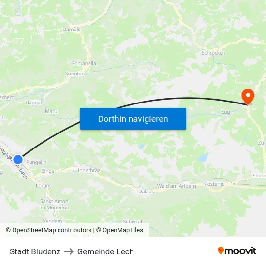 Stadt Bludenz to Gemeinde Lech map