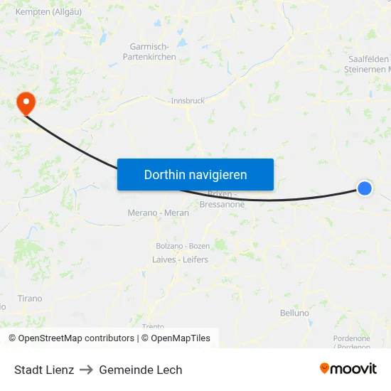 Stadt Lienz to Gemeinde Lech map