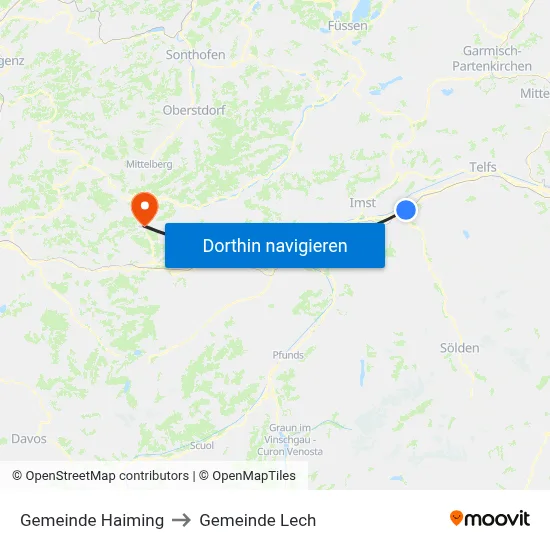 Gemeinde Haiming to Gemeinde Lech map