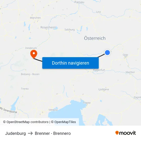 Judenburg to Brenner - Brennero map