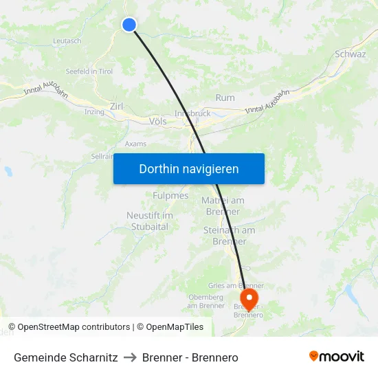 Gemeinde Scharnitz to Brenner - Brennero map
