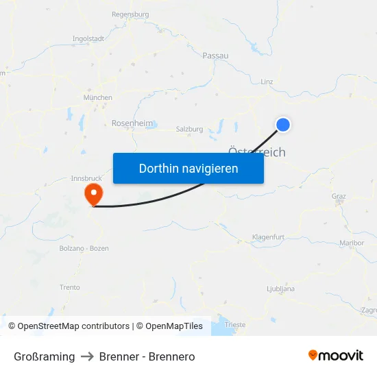 Großraming to Brenner - Brennero map