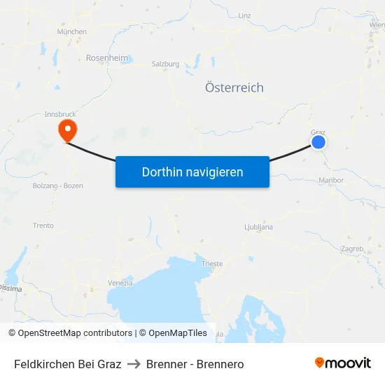 Feldkirchen Bei Graz to Brenner - Brennero map