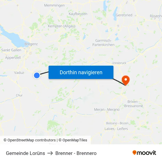 Gemeinde Lorüns to Brenner - Brennero map