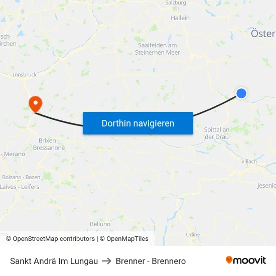 Sankt Andrä Im Lungau to Brenner - Brennero map