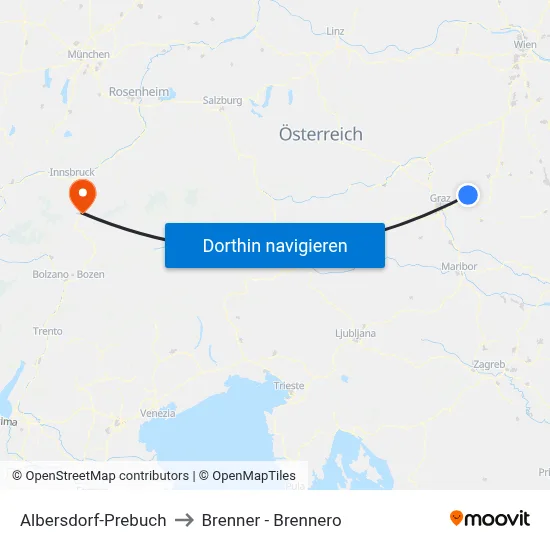 Albersdorf-Prebuch to Brenner - Brennero map