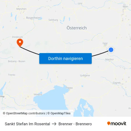 Sankt Stefan Im Rosental to Brenner - Brennero map