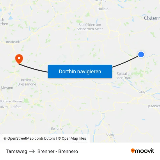 Tamsweg to Brenner - Brennero map