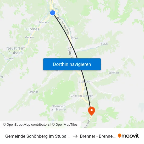 Gemeinde Schönberg Im Stubaital to Brenner - Brennero map