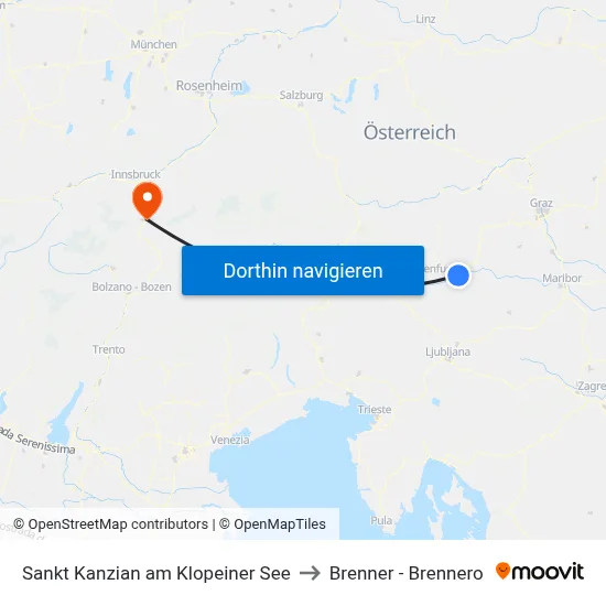 Sankt Kanzian am Klopeiner See to Brenner - Brennero map