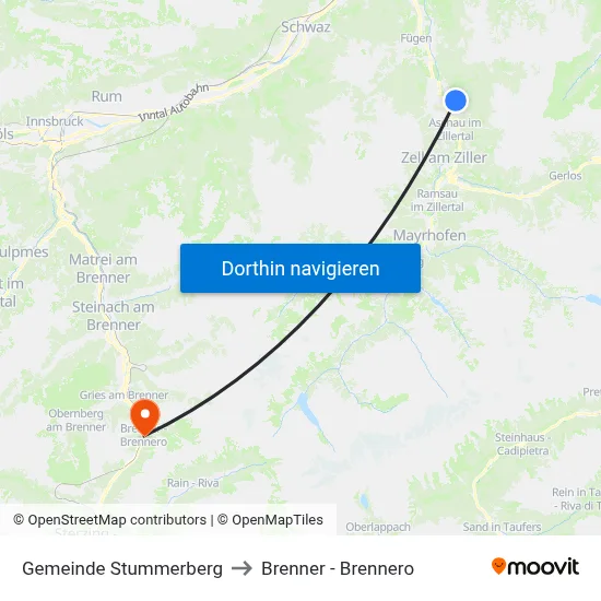 Gemeinde Stummerberg to Brenner - Brennero map