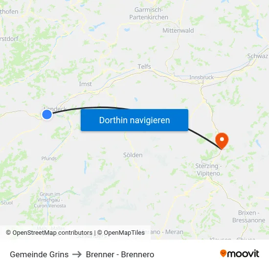 Gemeinde Grins to Brenner - Brennero map